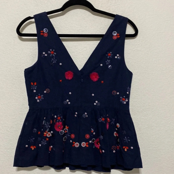 J.Crew Hand-Embellished Linen Blend Multicolor Peplum Top Size 0 - Picture 6 of 8